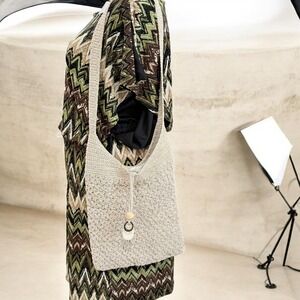 Jackson Crochet Woven Shoulder Bag Boho Sling Tote Natural Handmade Summer Beach